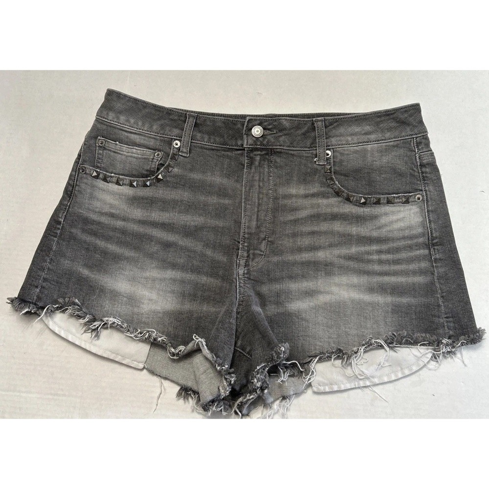 Women's Black Washed Denim Cutoff Shorts with Stud Detail